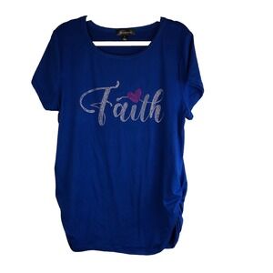 Lexington Avenue Womens Large Graphic Faith Short Sleeve Shirt Top‎ Rhinestones